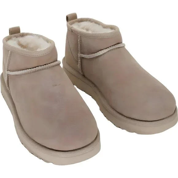UGG Classic Ultra Mini Suede Ankle Booties Sand Color Women Size 8 M - Picture 1 of 6